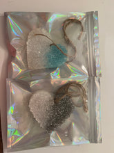 Load image into Gallery viewer, two colored heart shaped freshies, brown hanging cord