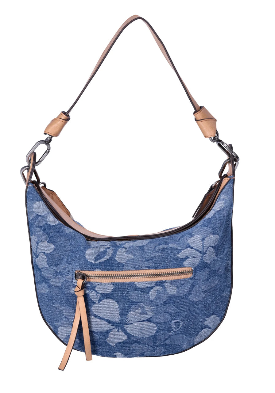 Time and Tru Women's Selena Hobo Crossbody Bag, Floral Denim