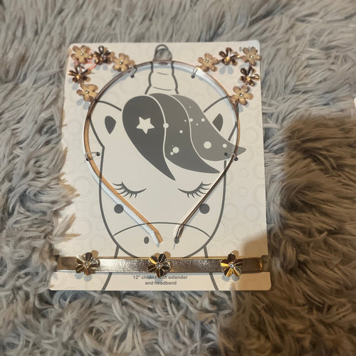 gold headband with gold flower ears