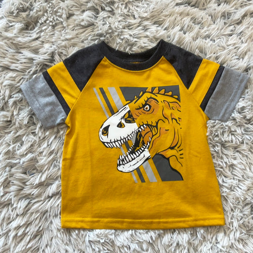 Toddler Dino shirt, yellow, picture of a dinosaur on the front